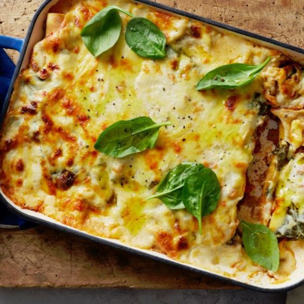 An Ultra-indulgent Cheesy Carbonara Cannelloni Bake 